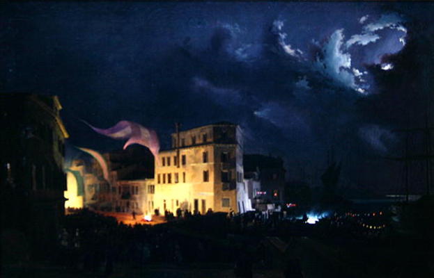 Night festival in Venice (oil on canvas) à Ippolito Caffi
