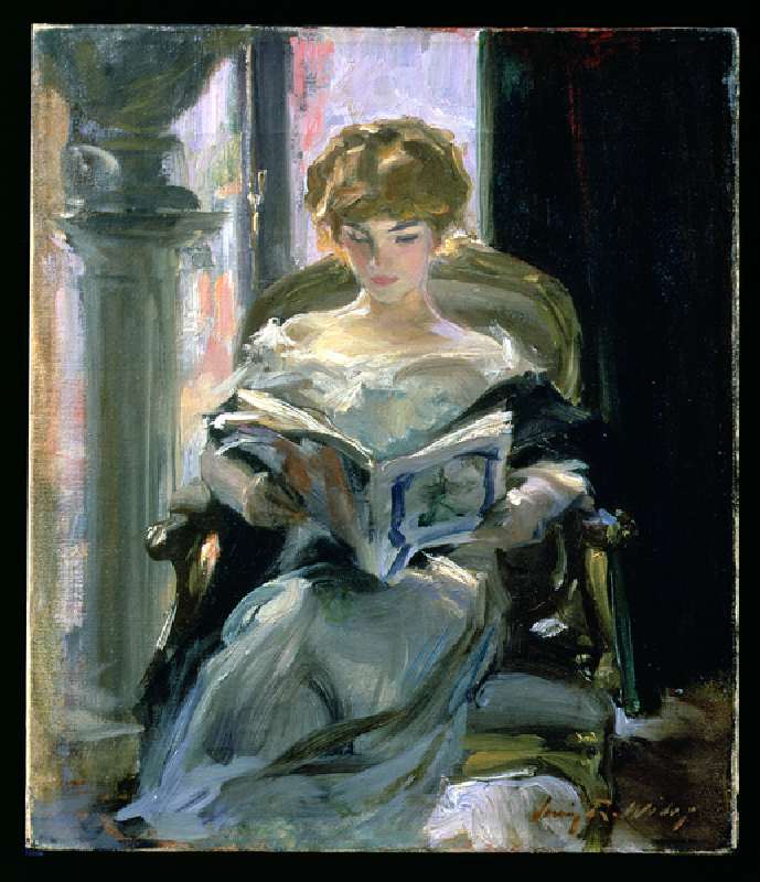 Woman Reading (oil on canvas) à Irving Ramsay Wiles