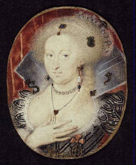 Queen Anne of Denmark, miniature à Isaac Oliver