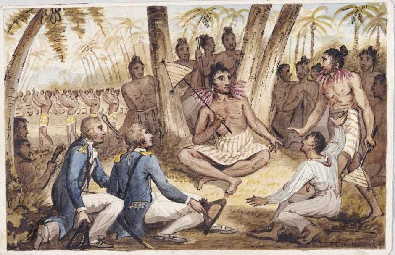 Einer von 13 Drucken aus: Die Reisen des Captain Cook. à Isaac Robert Cruikshank