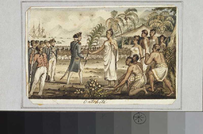 'Oatehite'. Aus: Die Reisen des Captain Cook. à Isaac Robert Cruikshank