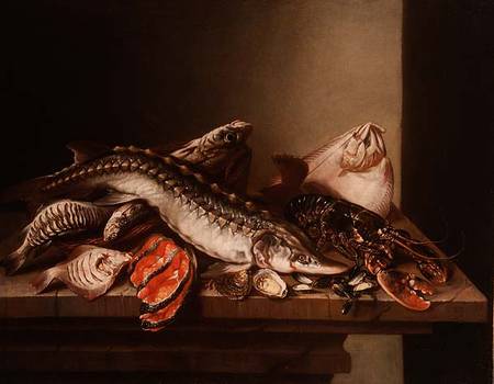 Still Life of Fish on a Table à Isaac van Duynen