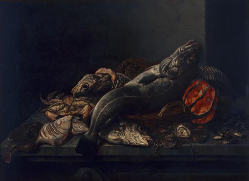 Stilleben mit Fischen und Seemuscheln à Isaac van Duynen