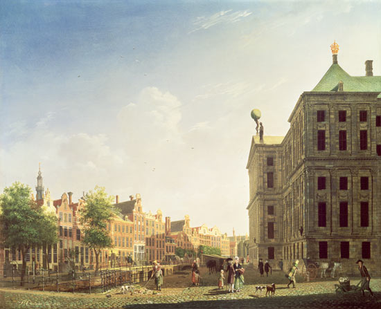 A View along the Nieuwezijds Voorburgwal in Amsterdam showing the back of the Royal Palace à Isaak Ouwater