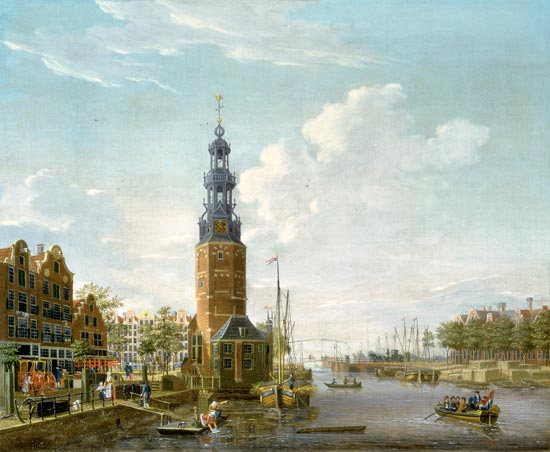 View of Amsterdam with the Montelbaanstower on the Oude Schans à Isaak Ouwater