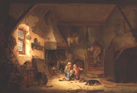 Children Playing by a Cottage Fire à Isack van Ostade