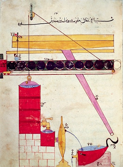 Device for supplying water to a fountain, from ''Book of Knowledge of Ingenious Mechanical Devices'' à École islamique