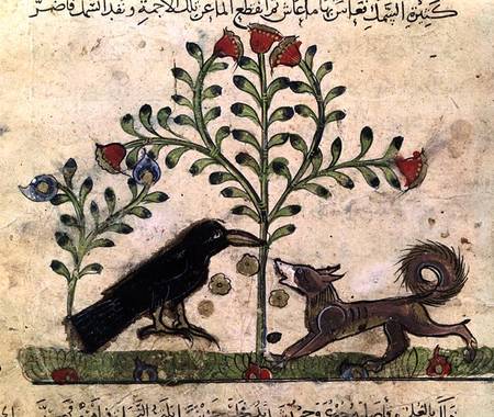 The Fox and the Crow, illustration from 'The Fables of Bidpai' à École islamique