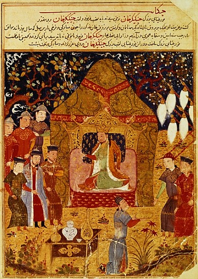 Genghis Khan in his tent Rashid al-Din (1247-1318) à École islamique