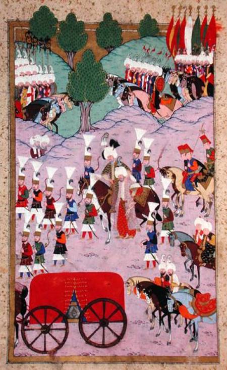 TSM H.1524 'Hunername': The Army of Suleyman the Magnificent (1494-1566) Leave for Europe, from the à École islamique