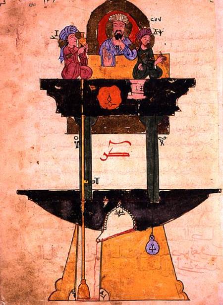 Water clock with automated figures, from 'Treaty on Mechanical Procedures' by Al-Djazari à École islamique