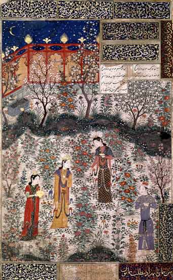 The Persian Prince Humay Meeting the Chinese Princess Humayun in a Garden à École islamique