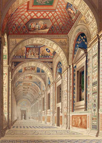 View of the second floor Loggia at the Vatican, with decoration by Raphael, from 'Delle Loggie di Ra à École picturale italienne