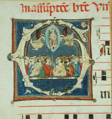 Historiated initial 'G' depicting the Assumption of the Virgin (vellum) à École picturale italienne