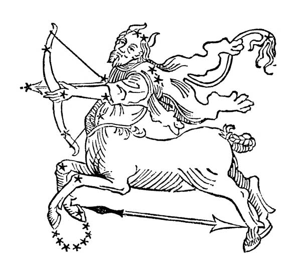 Sagittarius (the Centaur) an illustration from the 'Poeticon Astronomicon' by C.J. Hyginus, Venice à École picturale italienne
