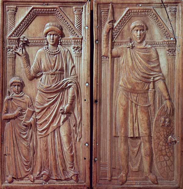 Diptych depicting Stilicho (c.365-408), Serena and Eucharius à École picturale italienne