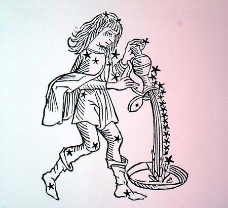 Aquarius (the Water Carrier) an illustration from the 'Poeticon Astronomicon' by C.J. Hyginus, Venic à École picturale italienne