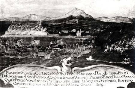 A Battle between the Venetian fleet under General Francisco Morosini (1618-94) against the Turks at à École picturale italienne