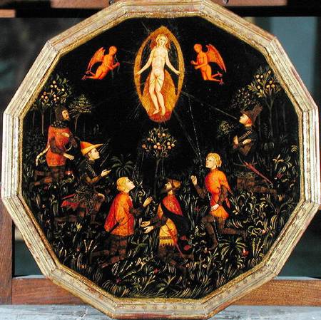 Confinement tray depicting the Triumph of Venus venerated by six legendary lovers: Achilles, Tristan à École picturale italienne