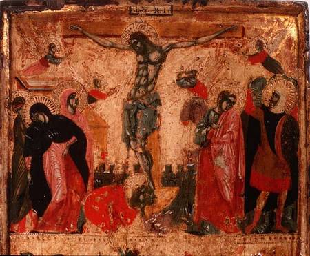 Crucifixion, top half of a panel à École picturale italienne