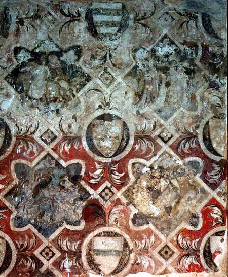 Fragment of a fresco decorated with coats of arms à École picturale italienne