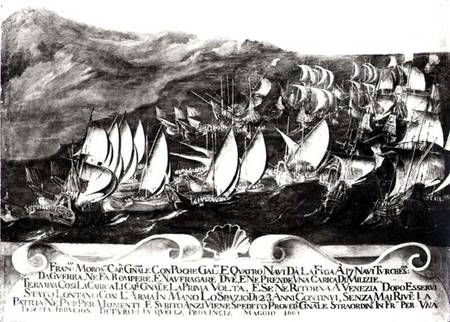 General Francisco Morosini (1618-94) and the Venetian Fleet in an Encounter with the Turkish Fleet o à École picturale italienne