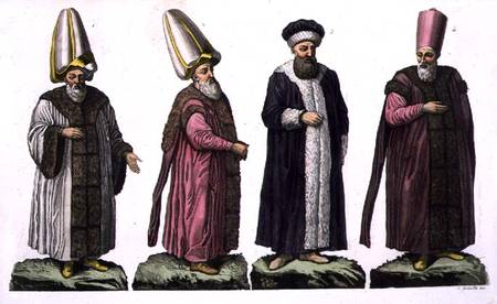 Grand Visir, Caim-Mecam, Reis-Efendi and Khodjakian, plate 15 from Part III, Volume I of 'The Histor à École picturale italienne