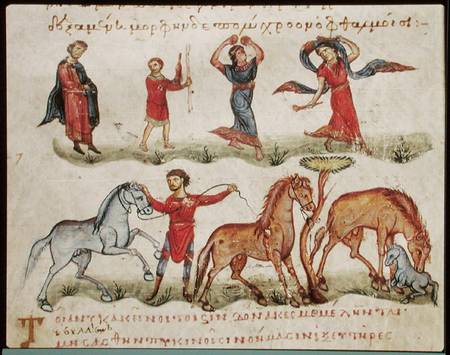 Ms Grec 479 Horse Trainers, illustration from the Halieutica or the Cynegetica by Oppian à École picturale italienne