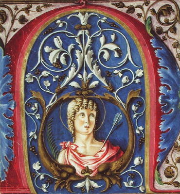 Historiated initial 'N' depicting St. Sebastian (vellum) à École picturale italienne