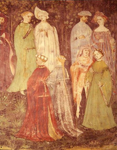 The Month of June, detail of noblemen and women walking à École picturale italienne