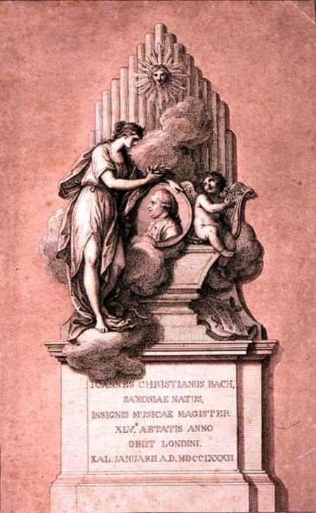 Monument to Johann Christian Bach (1735-) engraved by Francesco Bartolozzi (1727-1815) à École picturale italienne