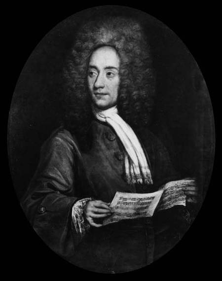 Portrait of the Composer Tomaso Giovanni Albinoni (1671-1751) Holding a Music Score  (b&w photo) à École picturale italienne