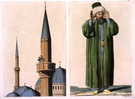 Public Muezzin and detail, plate 37 from Part III, Volume I of 'The History of the Nations', engrave à École picturale italienne