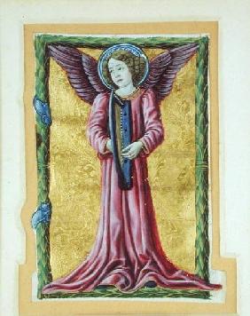 Historiated initial 'I' depicting an angel musician playing a harp