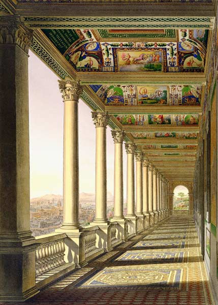 View of the third floor Loggia at the Vatican, with decoration by Raphael, from 'Delle Loggie di Raf à École picturale italienne
