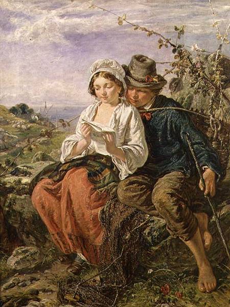 A Wood Gatherer and a Girl Reading à École picturale italienne