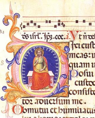 Ms 559 f.38v Historiated initial 'O' depicting St. Matthew, from the Psalter of Santa Maria Novella, à École italienne (14ème siècle)
