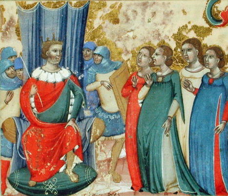 Salome asking Herod for the Head of St. John (vellum) à École italienne (14ème siècle)