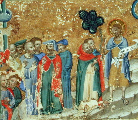 St. John the Baptist Preaching (vellum) à École italienne (14ème siècle)