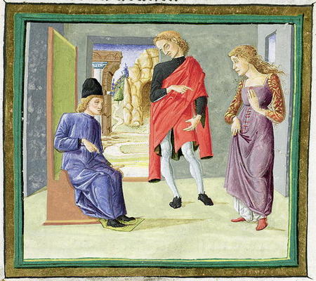 Man and woman before their judge, from 'Decretum Gratiani' (vellum) à École italienne (15ème siècle)