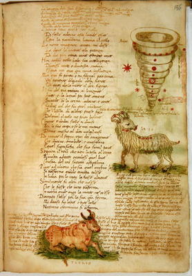 Ms Ital 483 P.4.7 f.156v Aries and Taurus, from the 'Dittamondo' by Fazio degli Uberti (vellum) à École italienne (15ème siècle)