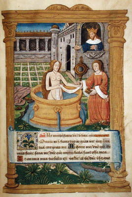 Ms Lat 623 P.6.23 f.49r David and Bathsheba, from the 'Office of the Virgin' (vellum) à École italienne (15ème siècle)