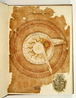 Ms Lat 696 W.8.20 fol.1r Sundial calendar, from 'Liber Physiognomiae', c.1440 (vellum) à École italienne (15ème siècle)