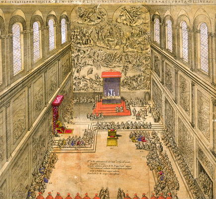 Audience Chapel at the Vatican (colour engraving) à École italienne (16ème siècle)