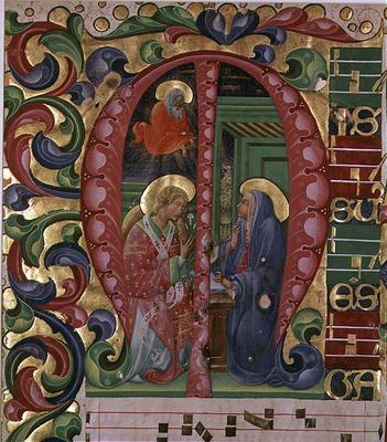 Historiated initial 'M' depicting The Annunciation (vellum) à École italienne (16ème siècle)
