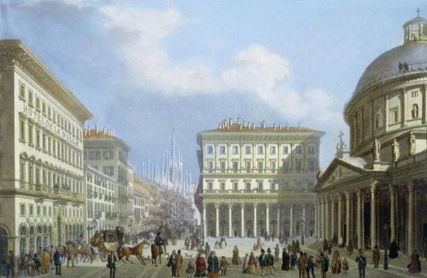 The City Hall and Piazza di San Carlo from 'Views of Milan and its Environs' (colour litho) à École italienne (19ème siècle)