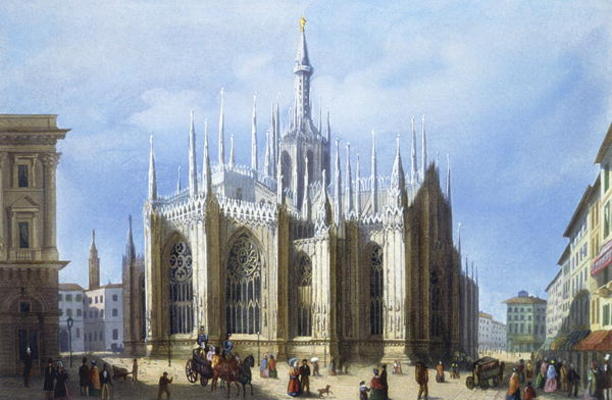 View of the back of Milan Cathedral from 'Views of Milan and its Environs' (colour litho) à École italienne (19ème siècle)