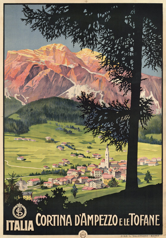 Affiche de Cortina d'Ampezzo et du Tofane, imprimée par L. Salomone, Rome à École italienne (20ème siècle)