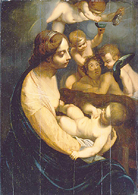 Die Hl. Jungfrau mit Engeln. à italien Maître