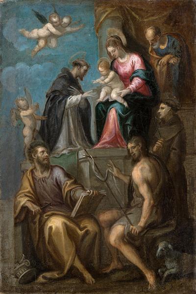 Madonna and Child Enthroned, with SS. Joseph, Domenic, Bartholomew, John the Baptist and Francis